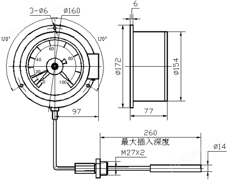 WTZ-288、WTQ-288 电接点压力式温度计